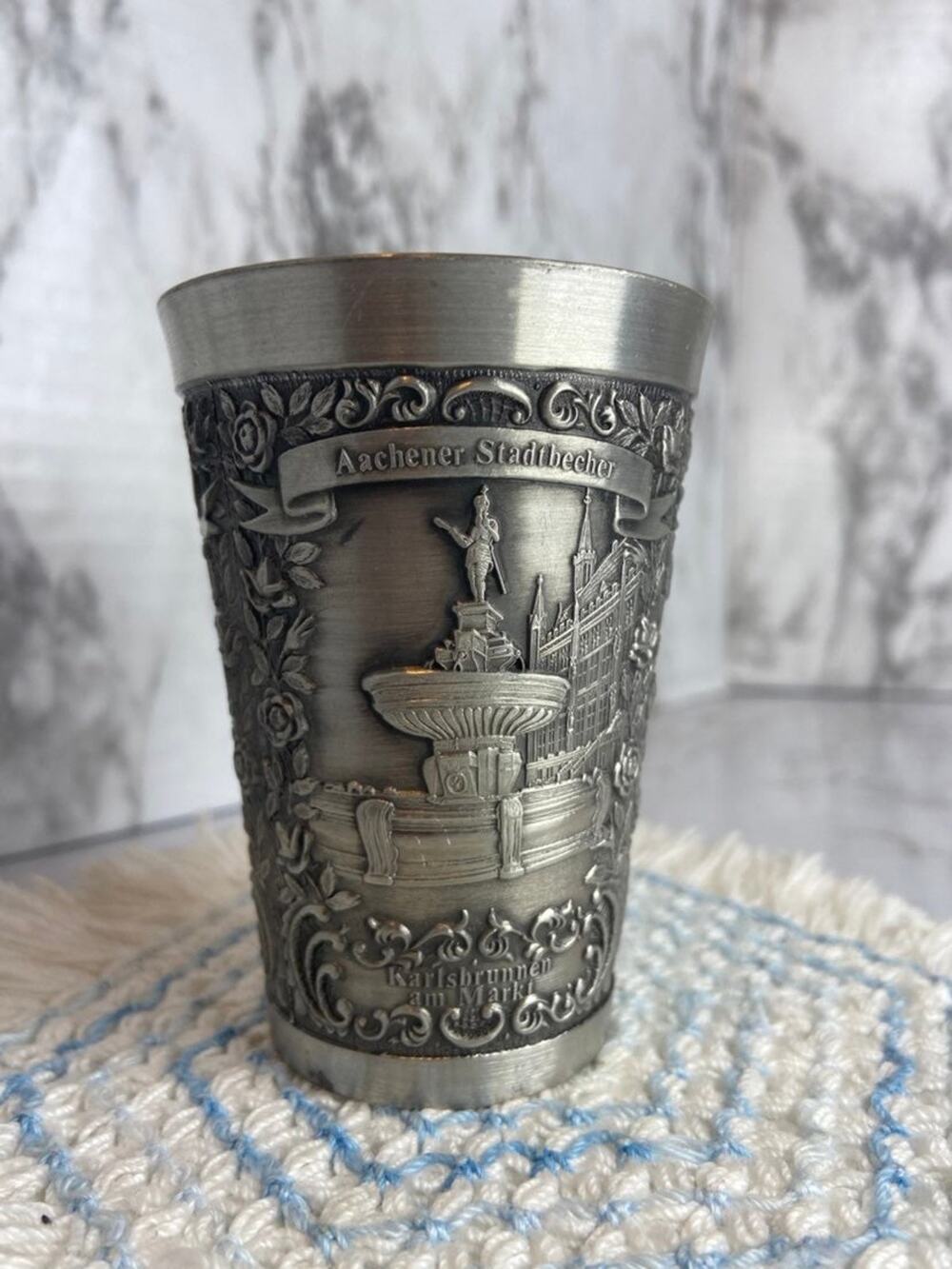 Antique Engraved German Wine Cup Zinn-Becker